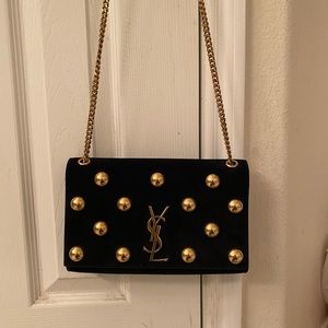 Saint Laurent Kate Monogram YSL Suede Shoulder Bag